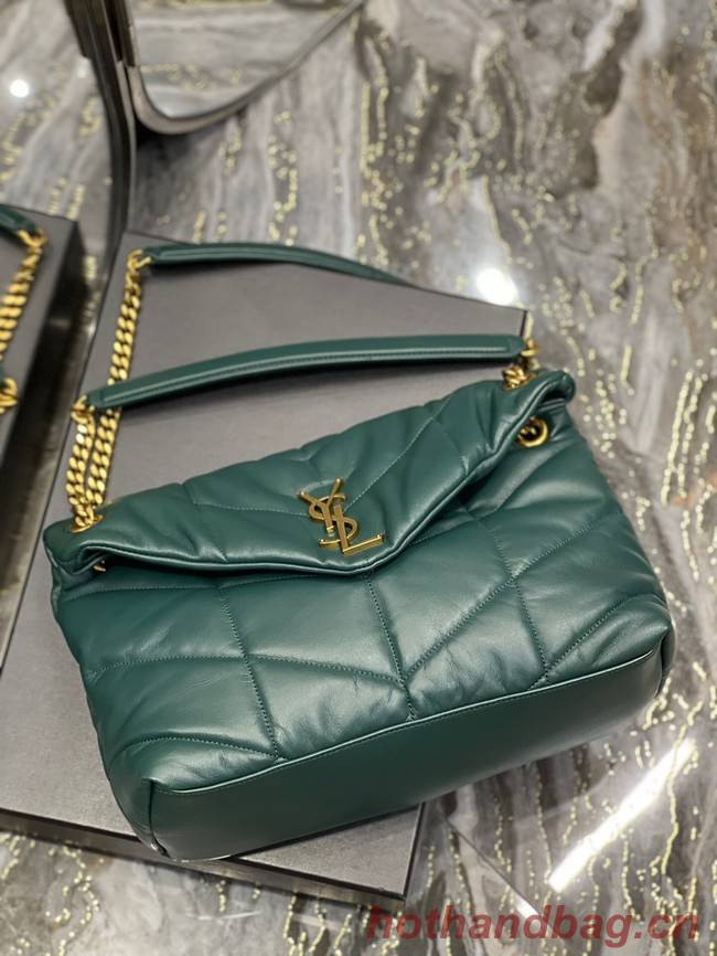 Yves Saint Laurent LOULOU PUFFER MEDIUM BAG IN QUILTED CRINKLED MATTE LEATHER Y577475 blackish green