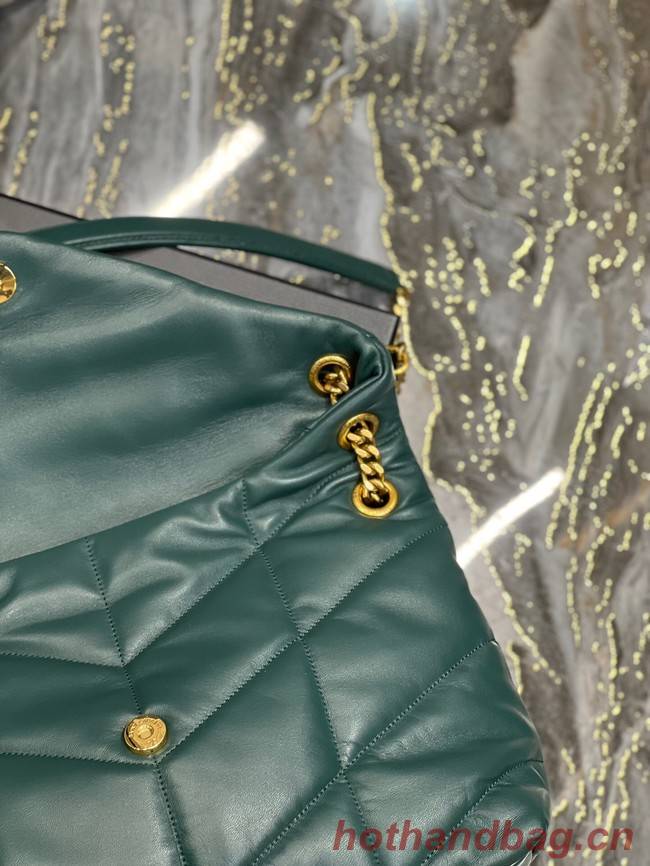 Yves Saint Laurent LOULOU PUFFER MEDIUM BAG IN QUILTED CRINKLED MATTE LEATHER Y577475 blackish green