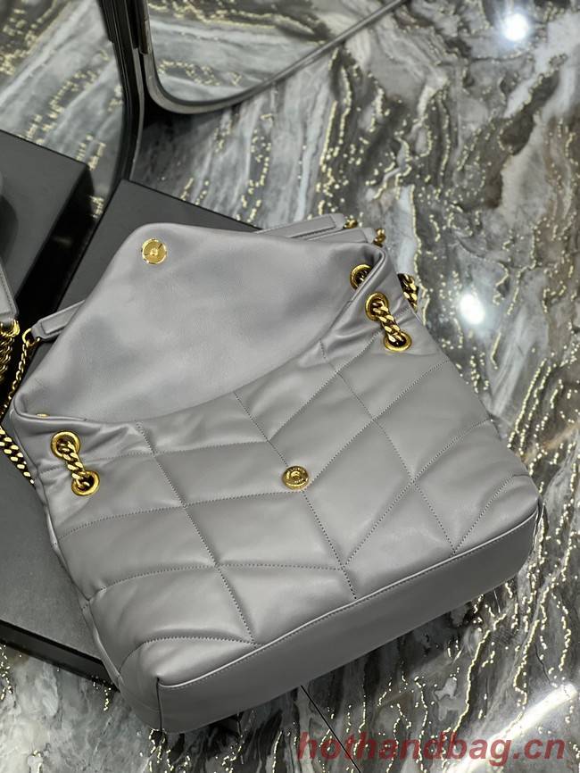 Yves Saint Laurent LOULOU PUFFER MEDIUM BAG IN QUILTED CRINKLED MATTE LEATHER Y577475 gray