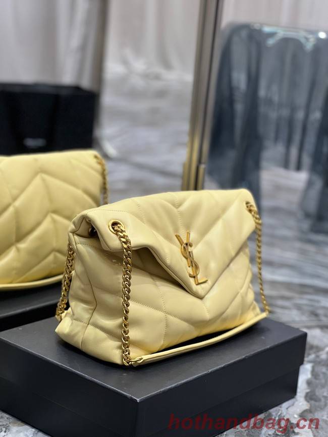 Yves Saint Laurent LOULOU PUFFER MEDIUM BAG IN QUILTED CRINKLED MATTE LEATHER Y577475 yellow