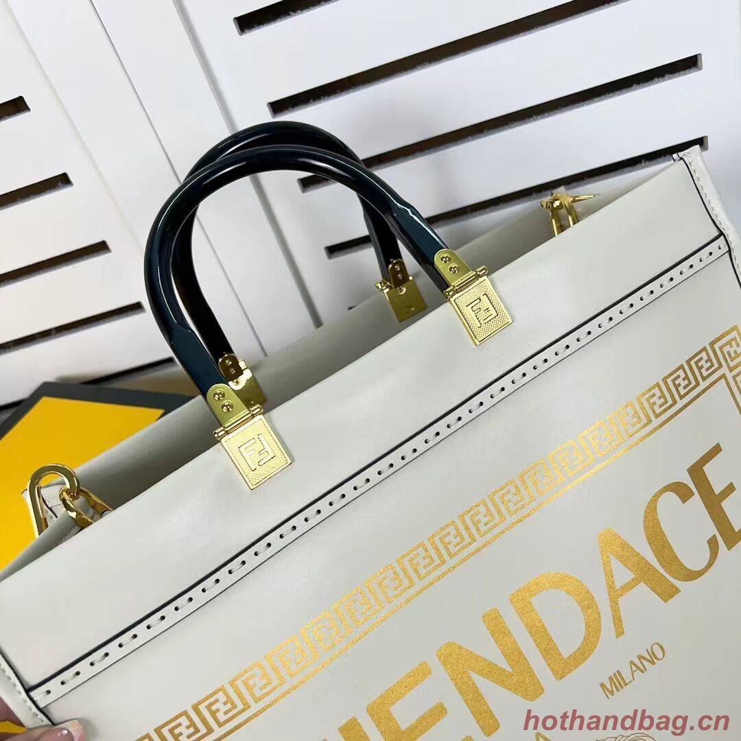 Fendi Sunshine Medium Fendace Printed leather Logo shopper 8BH386A white