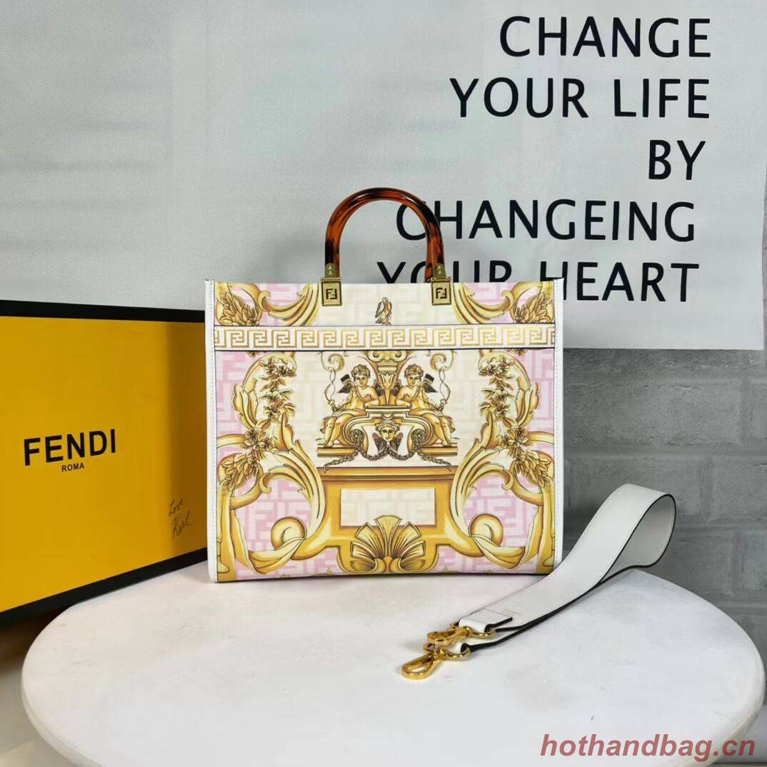 Fendi Sunshine Medium Fendace Printed white leather shopper 8BH386A