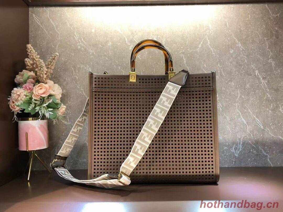 Fendi Sunshine Medium Two-toned perforated leather shopper 8BH386A  Coffee