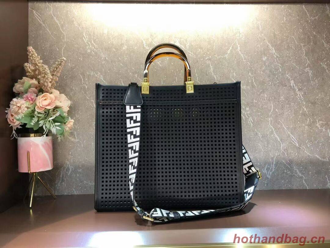 Fendi Sunshine Medium Two-toned perforated leather shopper 8BH386A black