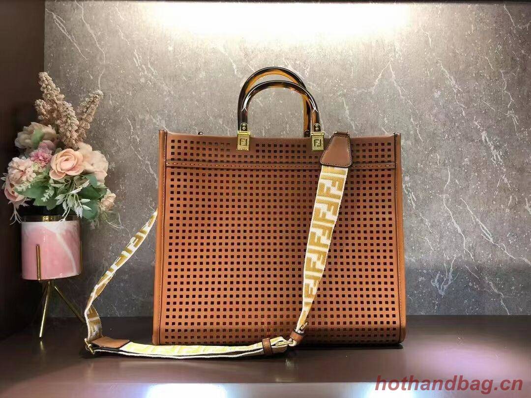 Fendi Sunshine Medium Two-toned perforated leather shopper 8BH386A brown