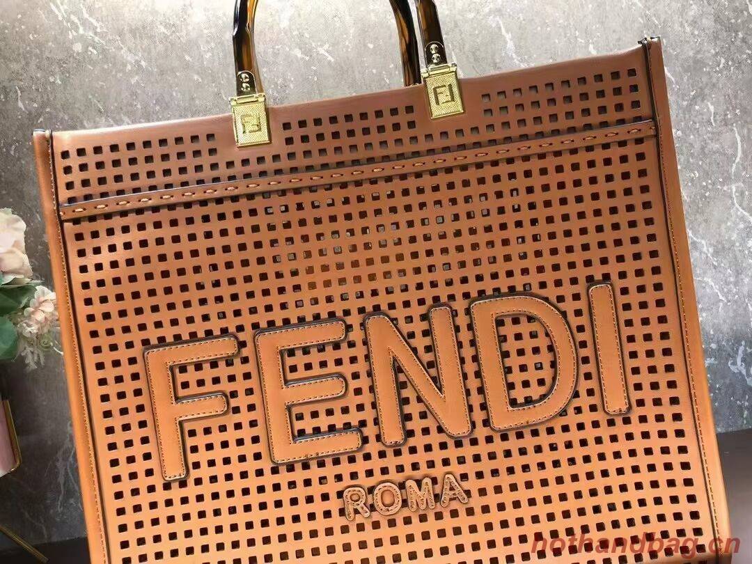 Fendi Sunshine Medium Two-toned perforated leather shopper 8BH386A brown