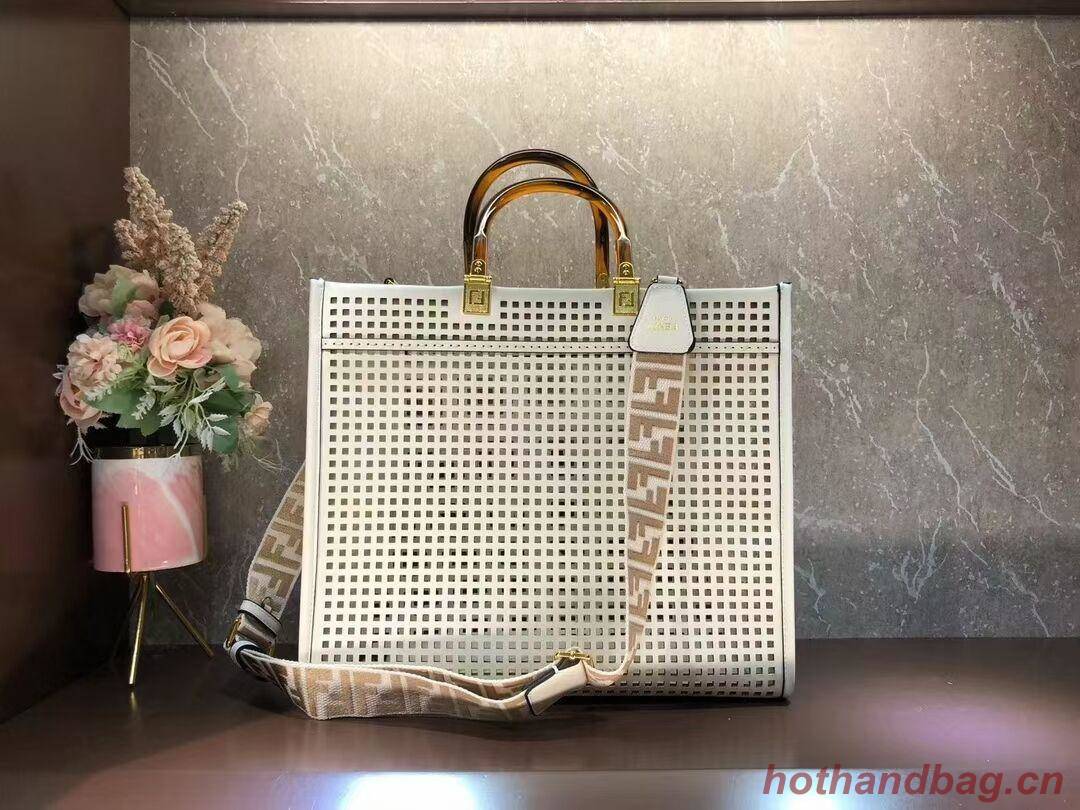 Fendi Sunshine Medium Two-toned perforated leather shopper 8BH386A white