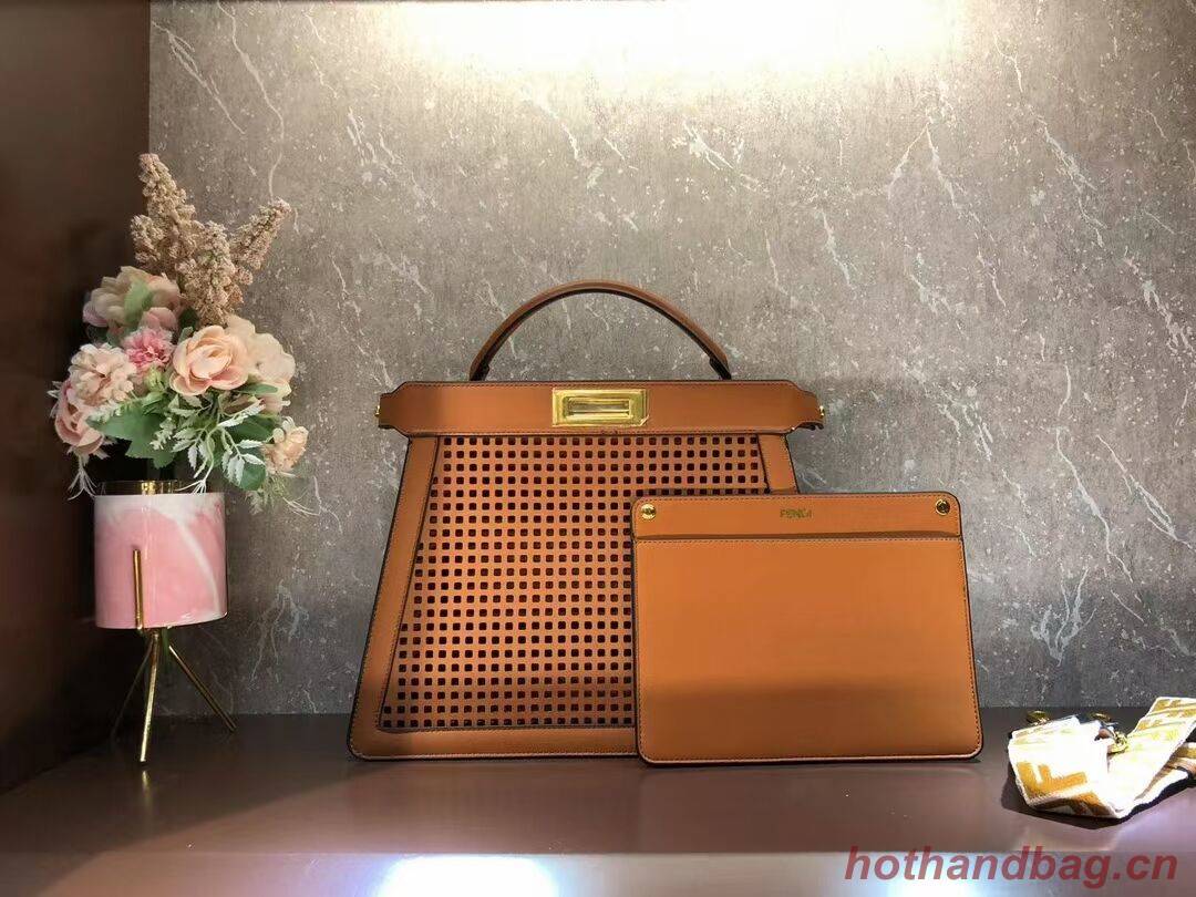 Fendi Peekaboo ISeeU perforated leather bag F1658 brown