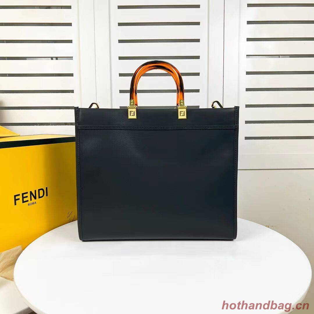 Fendi Sunshine Medium Fendace Printed black leather Logo shopper F0873 black