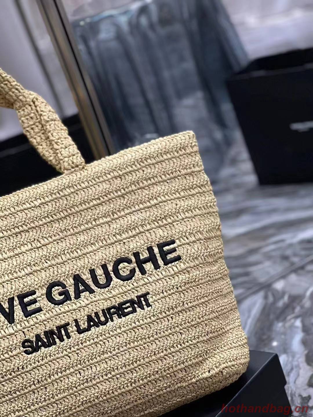 SAINT LAURENT RIVE GAUCHE SUPPLE TOTE BAG IN RAFFIA CROCHET 688864 NATUREL