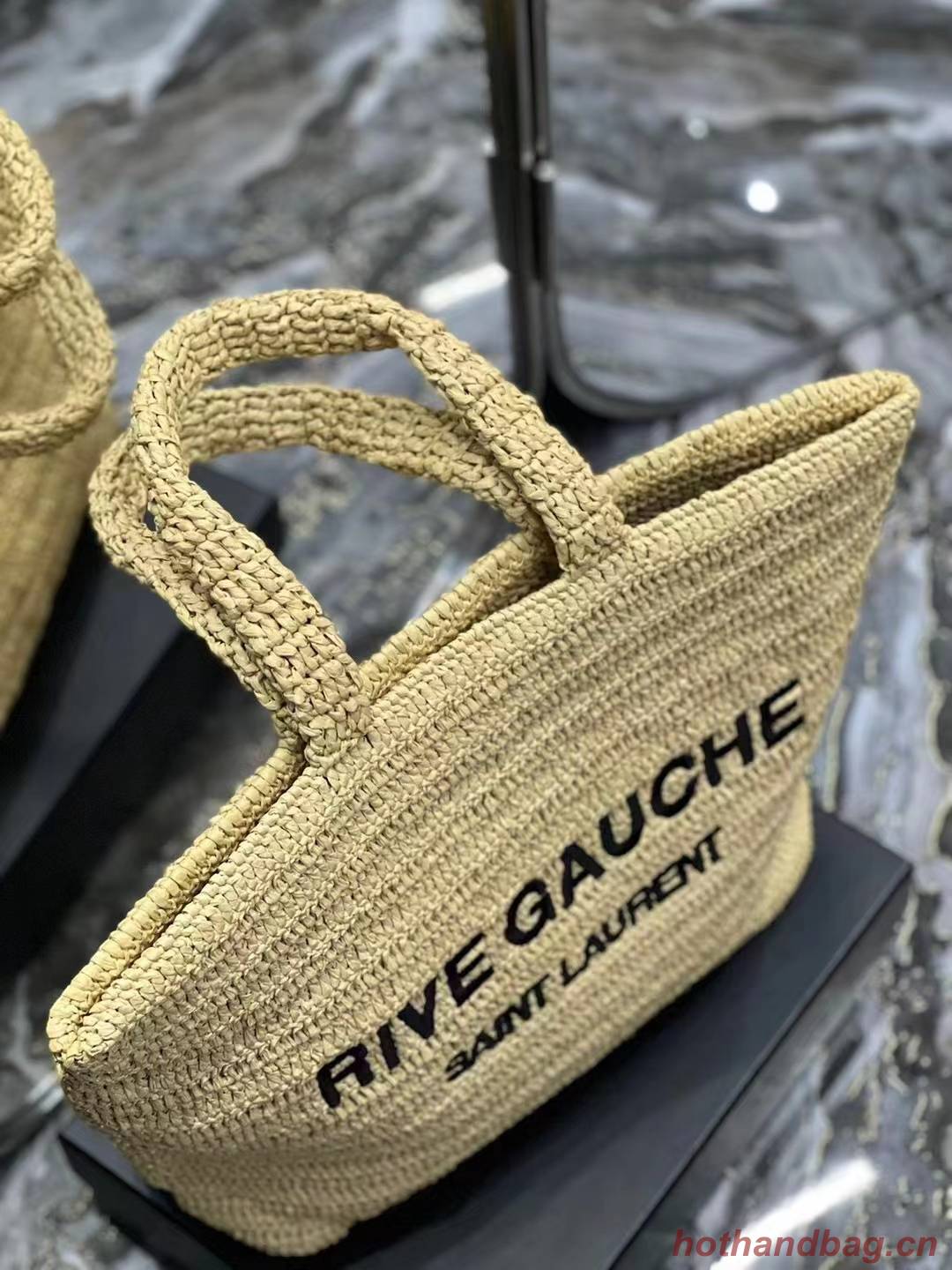 SAINT LAURENT RIVE GAUCHE SUPPLE TOTE BAG IN RAFFIA CROCHET 688864 NATUREL