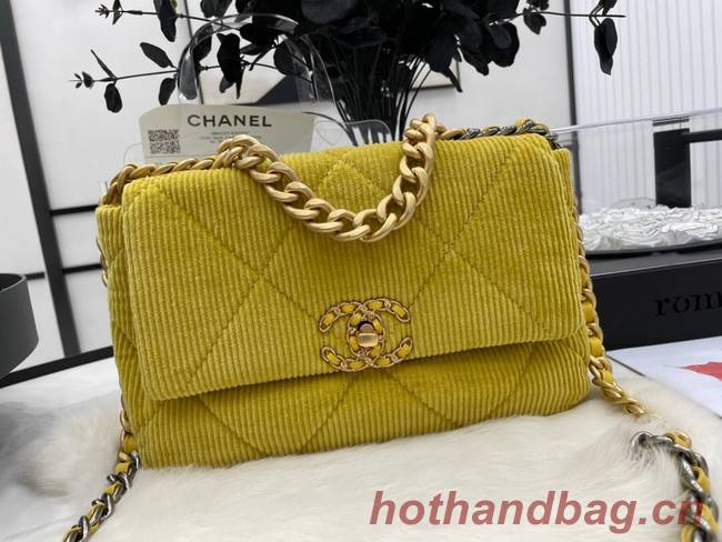 CHANEL 19 HANDBAG Corduroy AS1160 Green