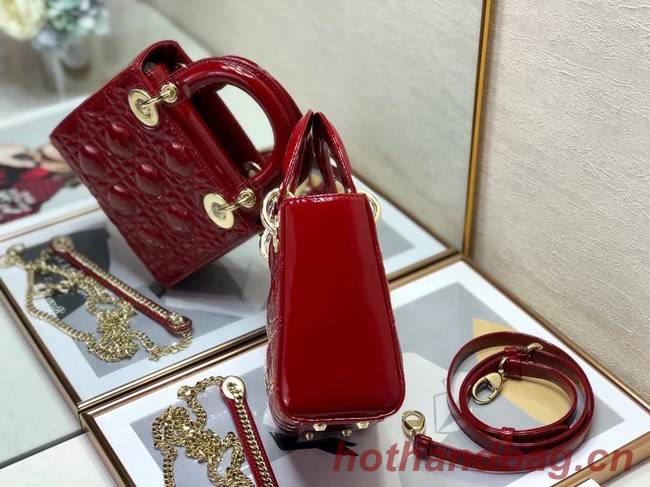 MINI LADY DIOR BAG Patent Cannage Calfskin M0505O red