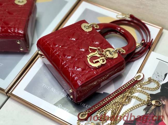 MINI LADY DIOR BAG Patent Cannage Calfskin M0505O red