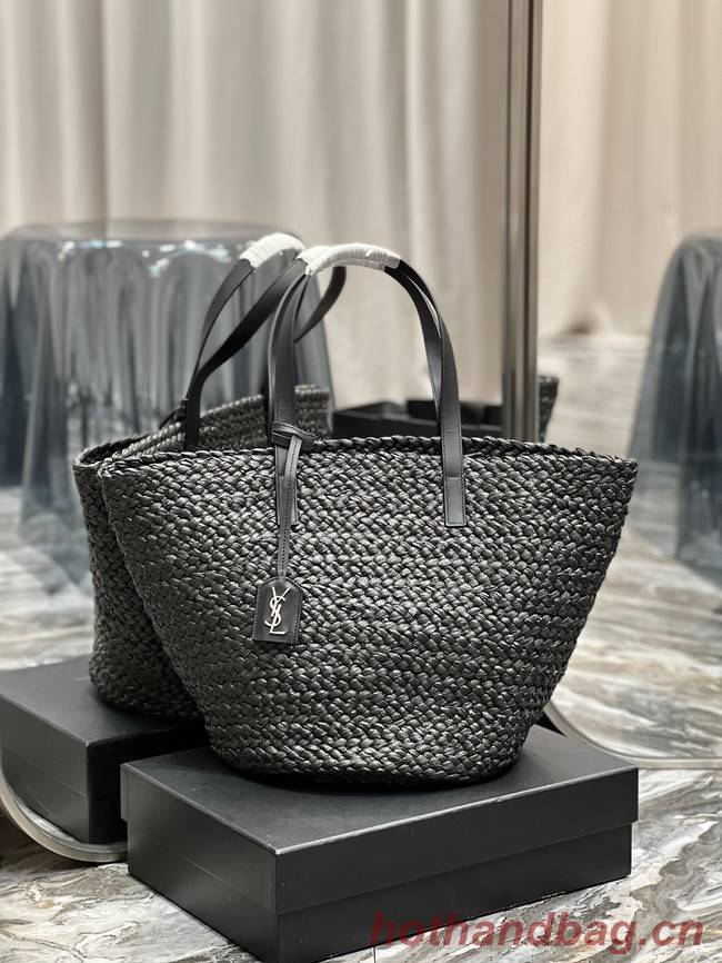 SAINT LAURENT PANIER MEDIUM BAG IN RAFFIA 693242 BLACK