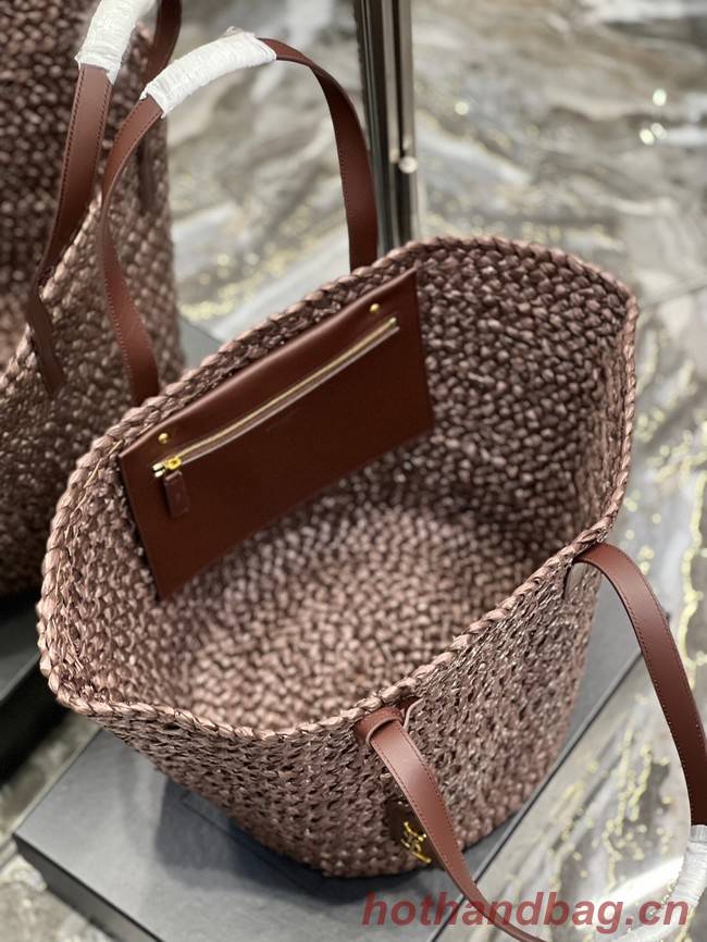 SAINT LAURENT PANIER MEDIUM BAG IN RAFFIA 693242 Coffee