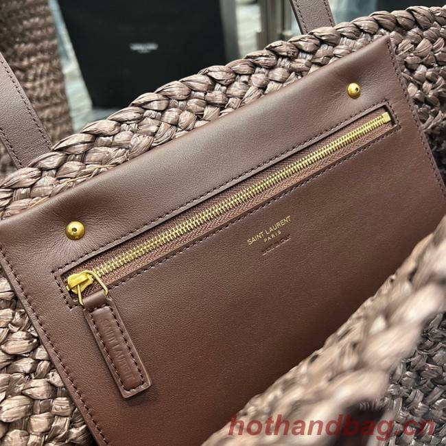 SAINT LAURENT PANIER MEDIUM BAG IN RAFFIA 693242 Coffee