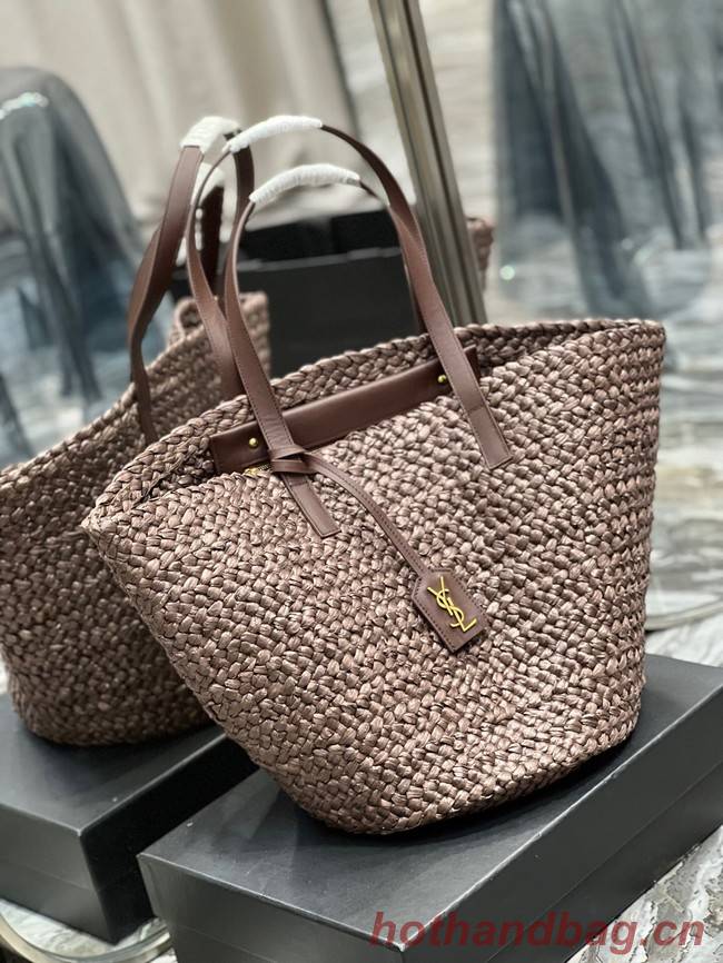 SAINT LAURENT PANIER MEDIUM BAG IN RAFFIA 693242 Coffee