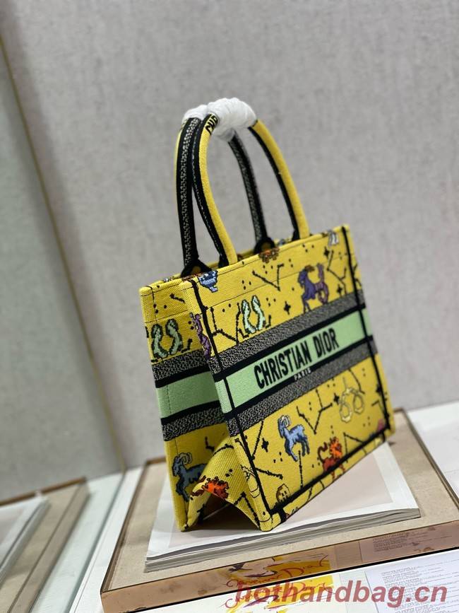 SMALL DIOR BOOK TOTE Yellow Multicolor Dior Pixel Zodiac Embroidery M1265ZRTY