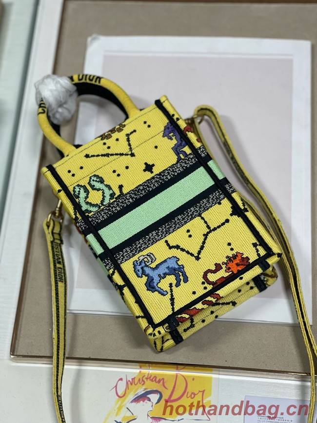 DIOR MINI DIOR BOOK TOTE PHONE BAG Yellow Multicolor Dior Pixel Zodiac Embroider  S5555CRTY