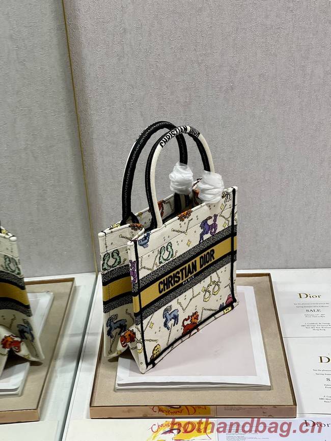 SMALL DIOR BOOK TOTE Latte Multicolor Dior Pixel Zodiac Embroidery M1265ZRTY