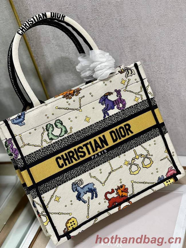 SMALL DIOR BOOK TOTE Latte Multicolor Dior Pixel Zodiac Embroidery M1265ZRTY