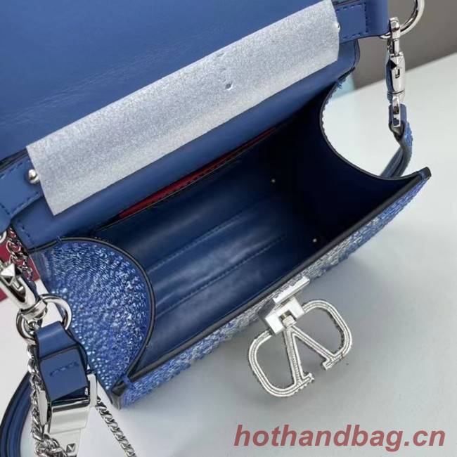 VALENTINO GARAVANI VSLING Shiny diamond Mini totebag XW2B1G9 Blue&silver-Tone Metal 