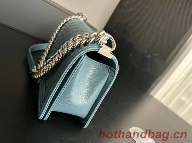 BOY CHANEL HANDBAG Calfskin & Silver-Tone Metal A67086 Light Blue