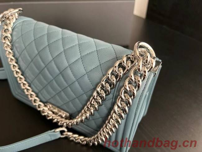 BOY CHANEL HANDBAG Calfskin & Silver-Tone Metal A67086 Light Blue