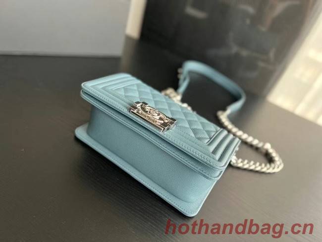 SMALL BOY CHANEL HANDBAG Calfskin & Silver-Tone Metal A67085 Light Blue