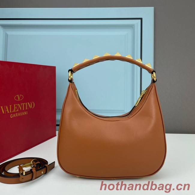 VALENTINO GARAVANI STUD SIGN Calf Leather Hobo bag 1W2B0K69 Caramel