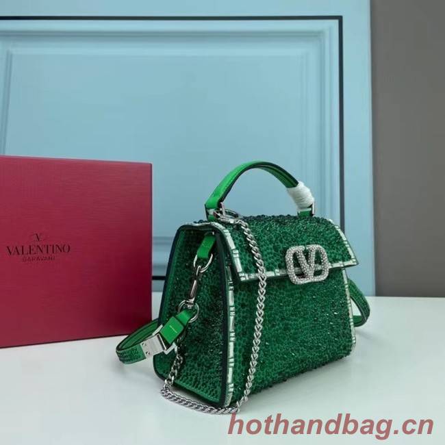 VALENTINO GARAVANI VSLING Shiny diamond Mini totebag XW2B1G9 green&silver-Tone Metal