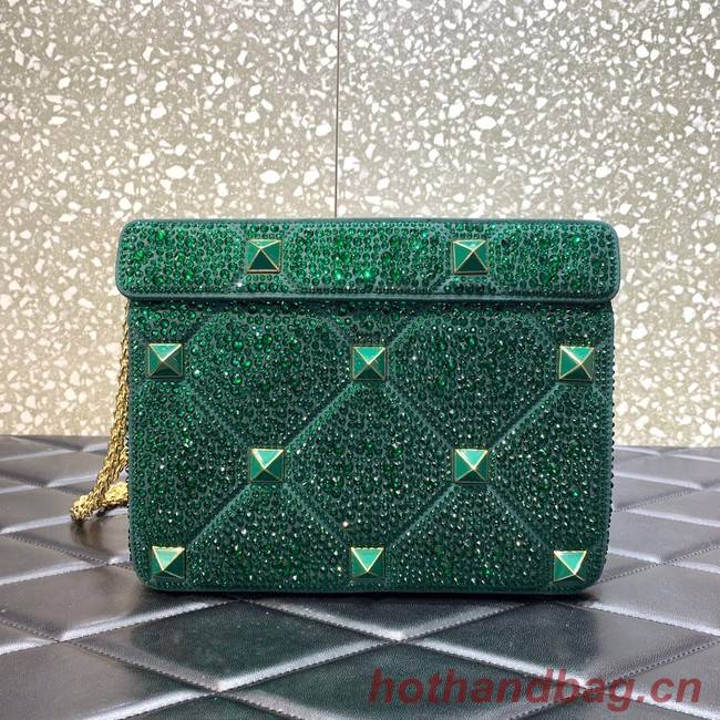 VALENTINO GARAVANI Roman Stud soft sheep leather chain shoulder bag VW0B0I82 green