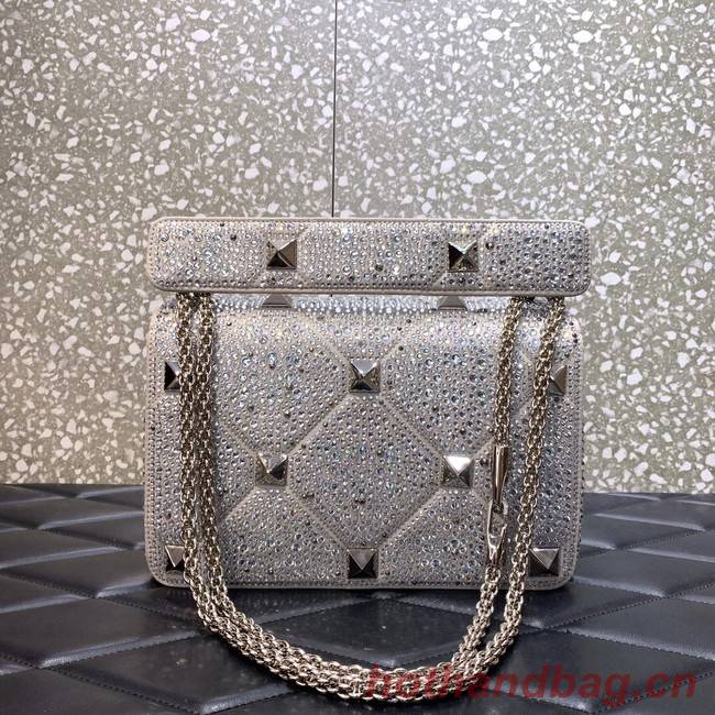 VALENTINO GARAVANI Roman Stud soft sheep leather chain shoulder bag VW0B0I82 white