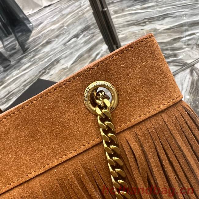 SAINT LAURENT MEDIUM CHAIN BAG IN LIGHT SUEDE WITH FRINGES 633752 Brown