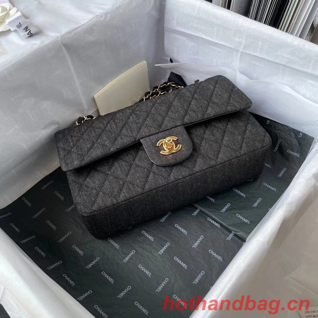 CHANEL CLASSIC HANDBAG Printed Denim & Gold-Tone Metal 1112 BLACK