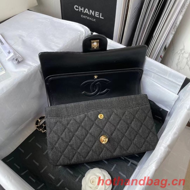 CHANEL CLASSIC HANDBAG Printed Denim & Gold-Tone Metal 1112 BLACK