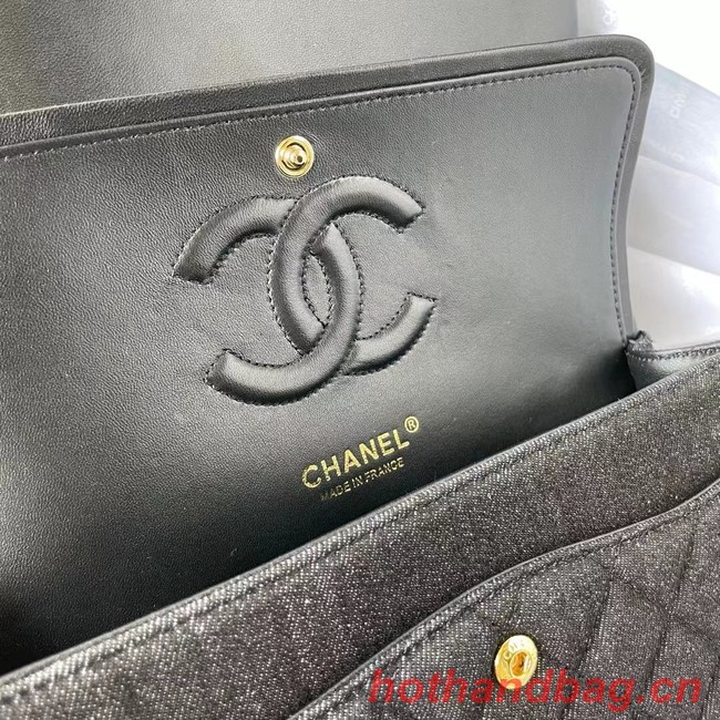 CHANEL CLASSIC HANDBAG Printed Denim & Gold-Tone Metal 1112 BLACK