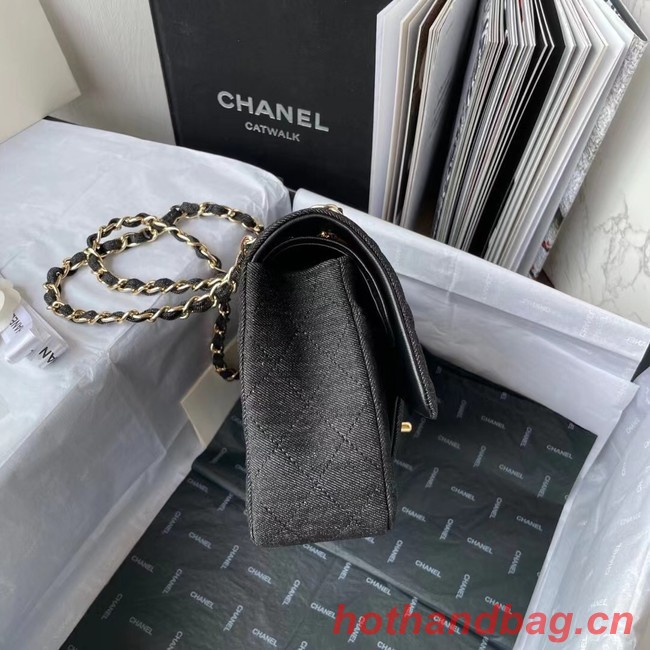 CHANEL CLASSIC HANDBAG Printed Denim & Gold-Tone Metal 1112 BLACK