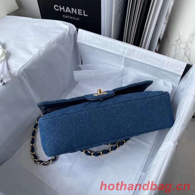 CHANEL CLASSIC HANDBAG Printed Denim & Gold-Tone Metal 1112 BLUE