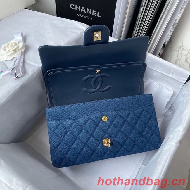 CHANEL CLASSIC HANDBAG Printed Denim & Gold-Tone Metal 1112 BLUE