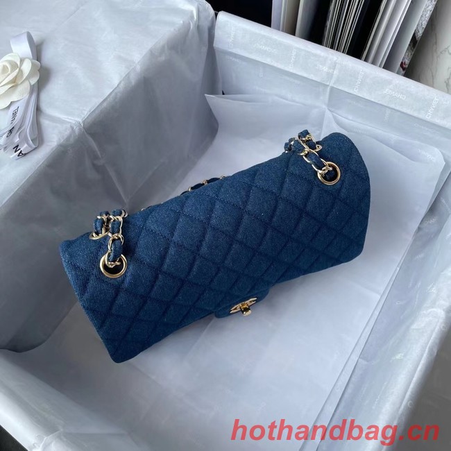 CHANEL CLASSIC HANDBAG Printed Denim & Gold-Tone Metal 1112 BLUE