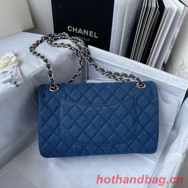 CHANEL CLASSIC HANDBAG Printed Denim & Gold-Tone Metal 1112 BLUE