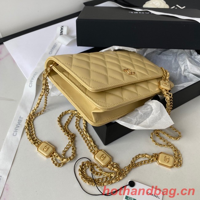 CHANEL WALLET ON CHAIN Lambskin & Gold-Tone Metal AP2923 light yellow