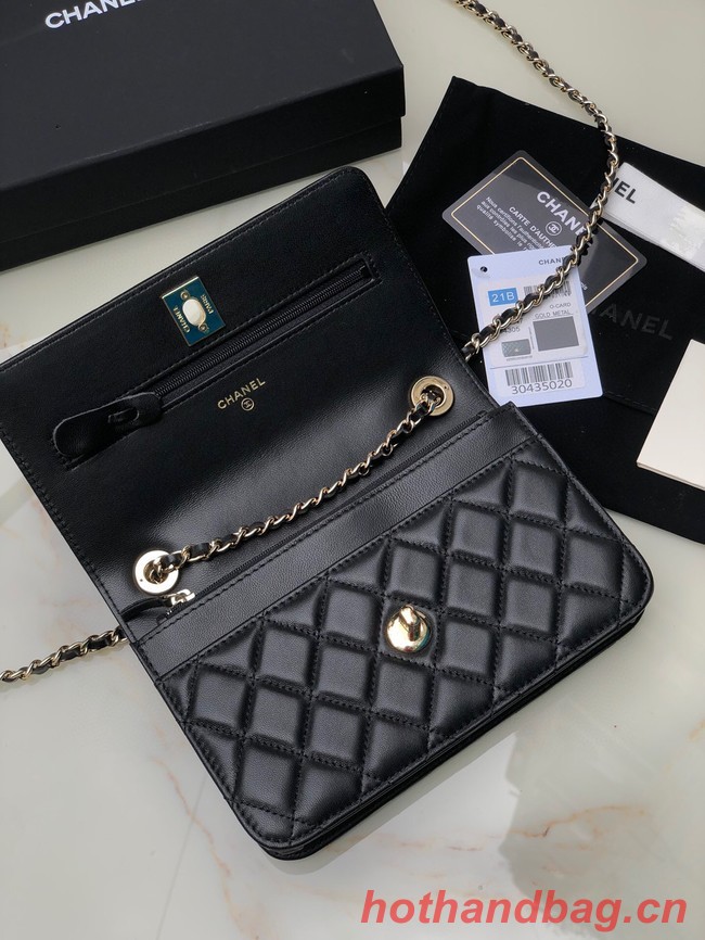 CHANEL WALLET ON CHAIN Lambskin & light Gold-Tone Metal 80892 black