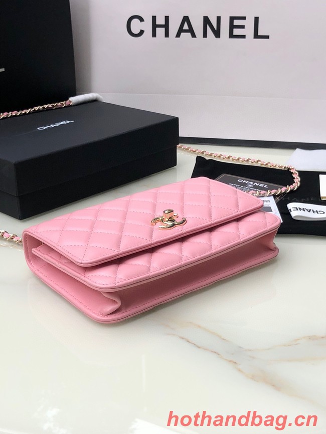 CHANEL WALLET ON CHAIN Lambskin & light Gold-Tone Metal 80892 pink