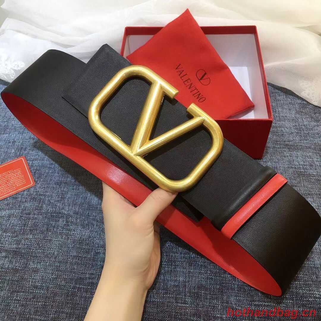 Valentino Original Calf Leather Belt 7.0CM V96783-2 Black&Red