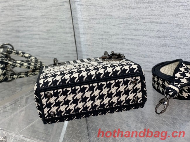 DIOR MINI LADY D-LITE BAG Black and White Houndstooth Embroidery M0500BZ