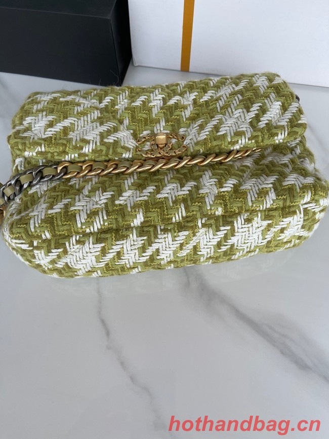 CHANEL 19 LARGE HANDBAG AS1161 Green & Ecru