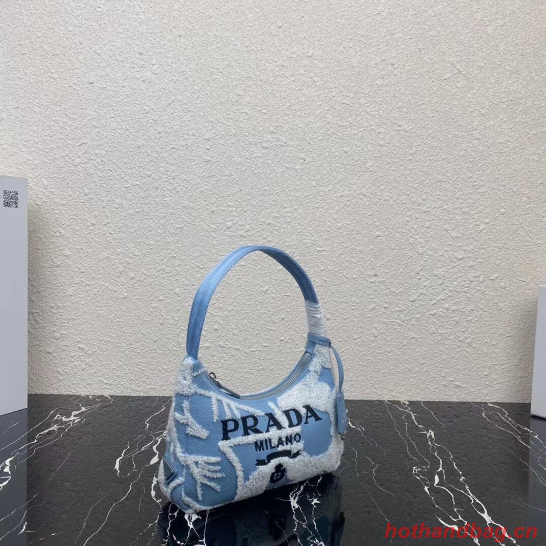 Prada Re-Edition 2000 embroidered drill mini bag 1NE515 sky blue